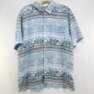 Quiksilver Waterman Shirt Men L Comfort Fit Polynosic Blue Floral Striped
